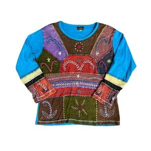 Rising international vintage boho embroidered patchwork top